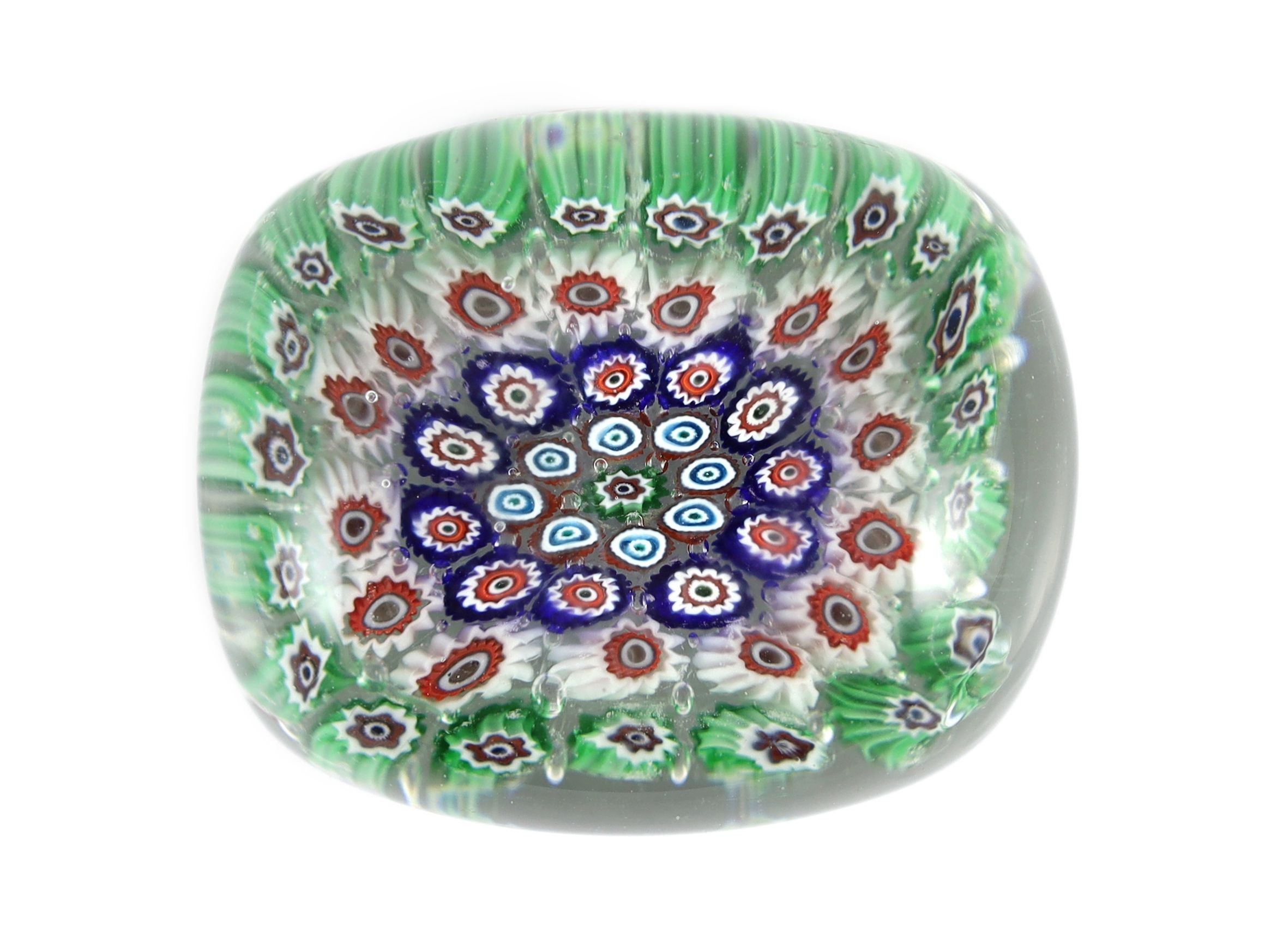 An unusual rectangular millefiori glass paperweight, probably Murano, 9.4cm